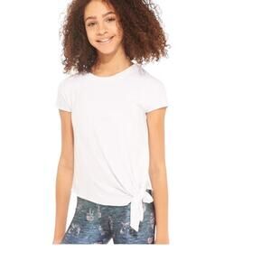 Terez Girl's High-Low Cut Tie Front White T-Shirt  Size Girls' XL NEW